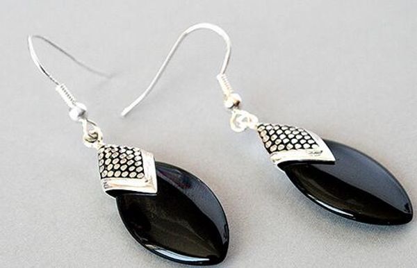 

fashion-dama negro natural jade 925 plata gota pendientes 14/5", Silver