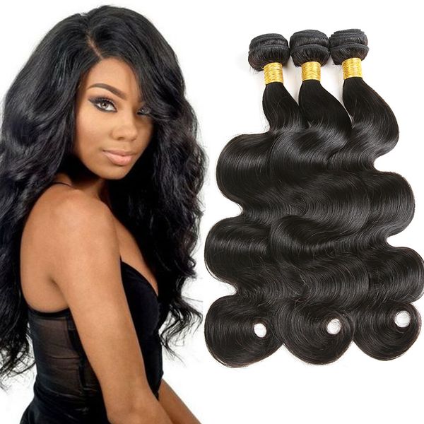 

brazilian unprocessed virgin hair bundles deals 3pcs lot body wave human hair weave malaysian indian peruvian hair extensions, Black