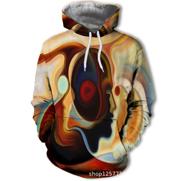 

mens designer 3d multi-face monster printed hoodie loose hooded sweater, Black