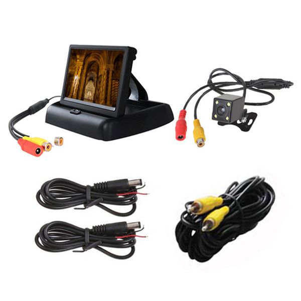 

car rearview kit easy install with light wired reversing camera lcd screen high definition foldable monitor
