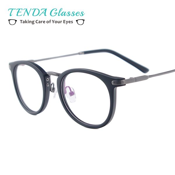 

men & women lightweight vintage eyeglasses round plastic metal spectacles for prescription lenses, Black