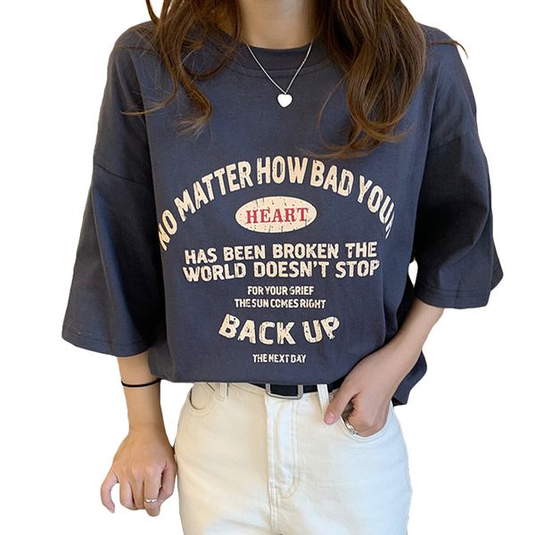 

summer t shirt women 2020 fashion korean style clothes women loose o-neck short sleeve letter t-shirts women's casual tees, White