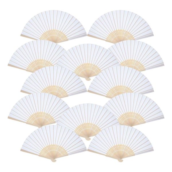

12 pack hand held fans white paper fan bamboo folding fans handheld folded fan for church wedding gift, party favors diy