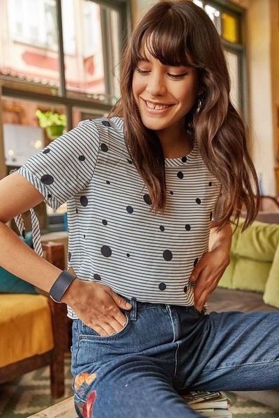 

ola women blue sleeve gusset polka dot bluz blz-19000350, White