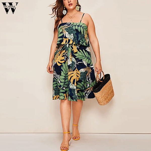 

womail plus size green floral print cami dress 2019 women spring boho spaghetti strap sleeveless slip shift v neck plus dresses, Black;gray
