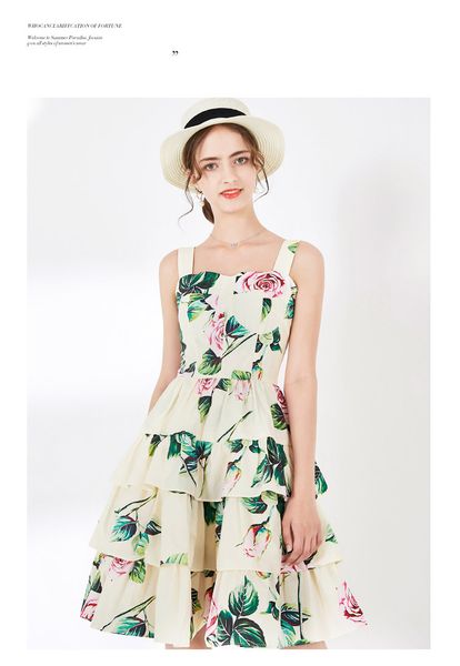 

spring and summer 2020 new rose printing suspender high waist dress pure cotton age reducing big cake long skirt woman, Black;gray