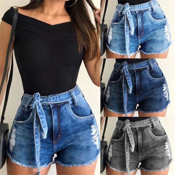 

summer denim shorts with belt womens designer jeans shorts fashion burr holes casual short pants womens, White;black