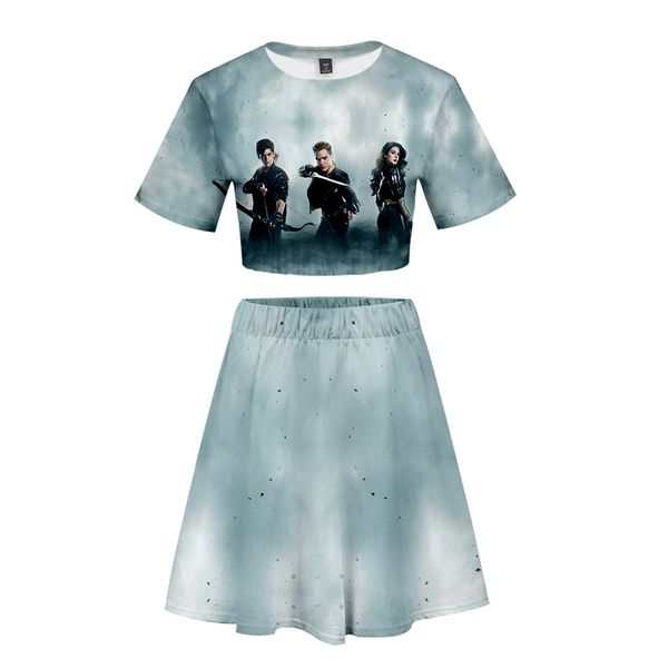 

2019 shadowhunters 3d printed women two piece set fashion summer short sleeve crop skirt trendy streetwear clothes, White