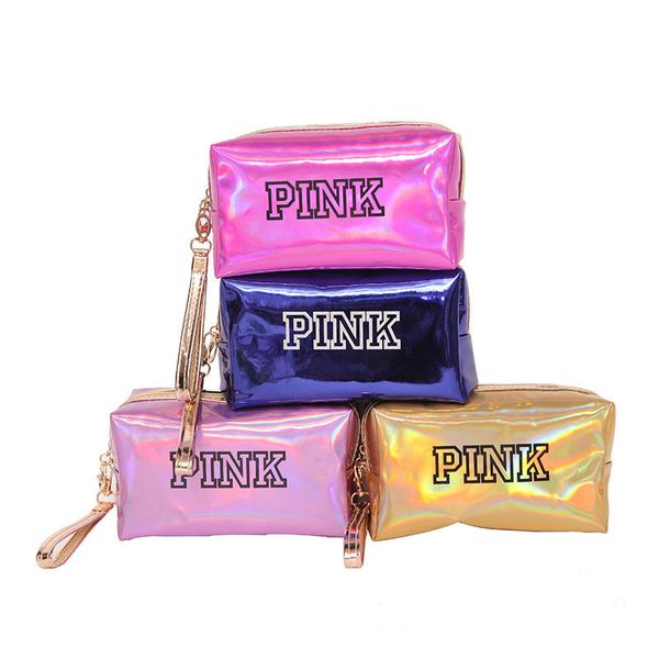 

miyahouse fashion cosmetic pink laser makeup bag zipper make up handbag organizer storage case pouches toiletry wash beauty box