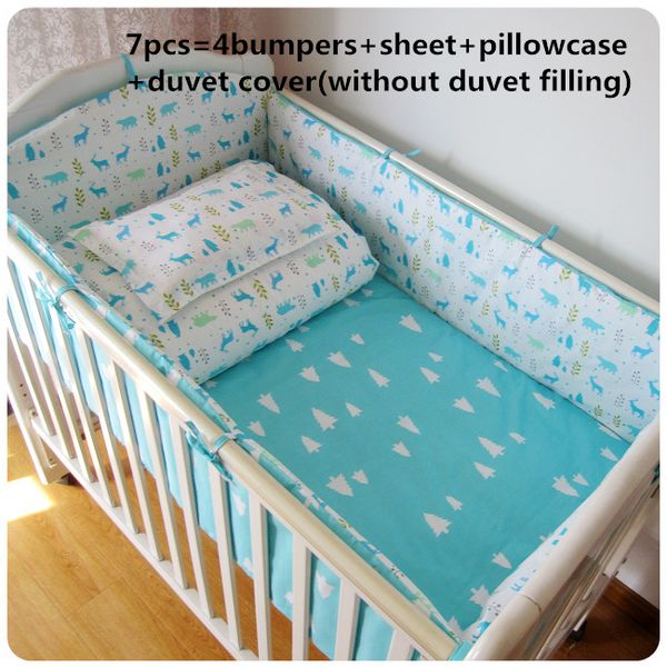 

promotion 6/7pcs baby bedding set cotton curtain crib bumper baby cot sets bed , 120*60/120*70cm