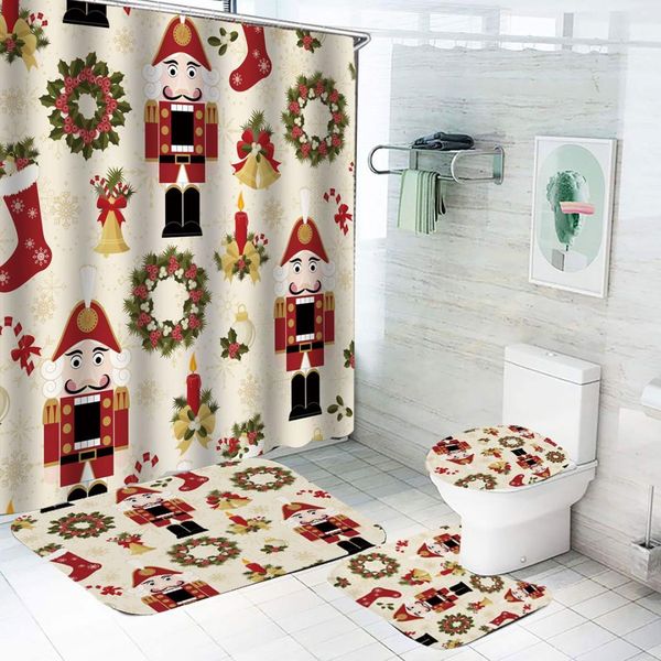 

рождество водонепроницаемый ванной душ занавес туалет крышка маты non скольжению ковер set ванна душ занавес home decor рождественский подар