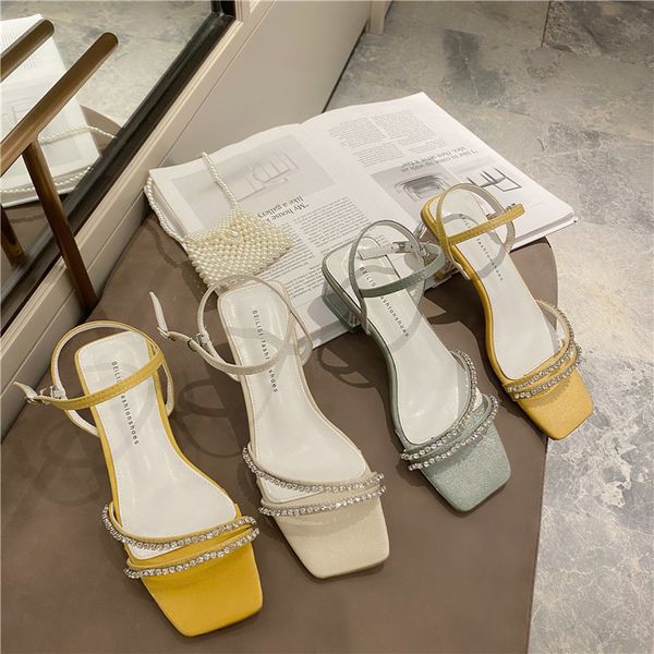 

female sandal 2020 sandals strappy heels slip-on loafers summer women's med open toe all-match clear shoes ladies sale lace up, Black