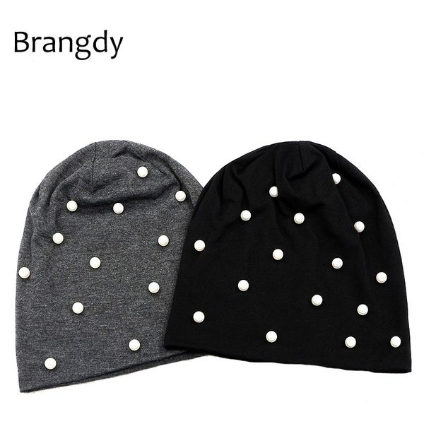 

womens pearls beanies hats autumn winter soft solid cotton ployester slouch skullies hats for ladies girls bonnet dropshipping, Blue;gray