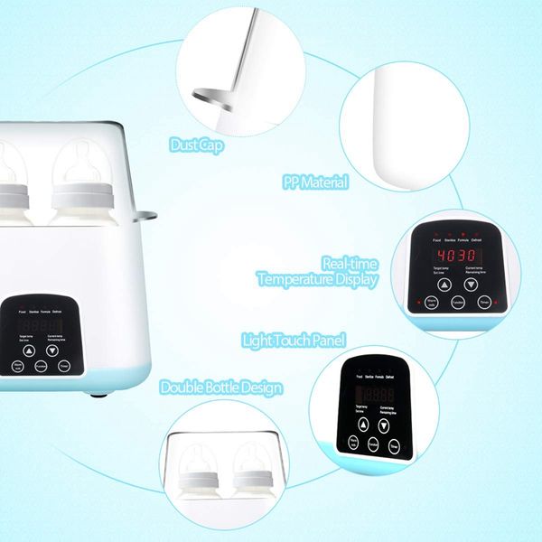 

baby bottle warmer, bottle steam sterilizer 5-in-1 smart thermostat double bottle baby food heater for breast milk or formula