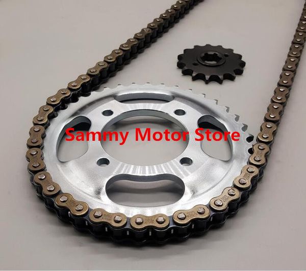 

hj125-2a/c/e hj150-2/16 108 links roller motorcycle chain with 37t/39t/45t 15t front rear sprockets