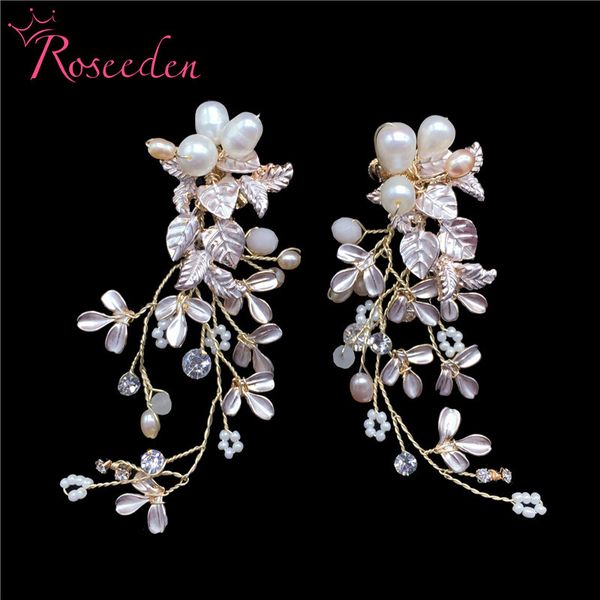 

wedding handmade natural fresh water pearls drop earrings for women party flower drop earrings luxury fine jewelry re3229, Silver