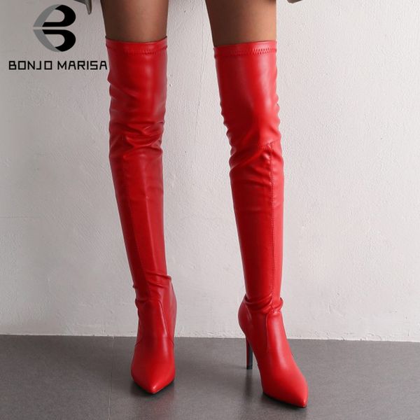 

bonjomarisa new 34-43 pointed toe over the knee boots ladies thigh high boots women 2019 high heels date shoes woman, Black