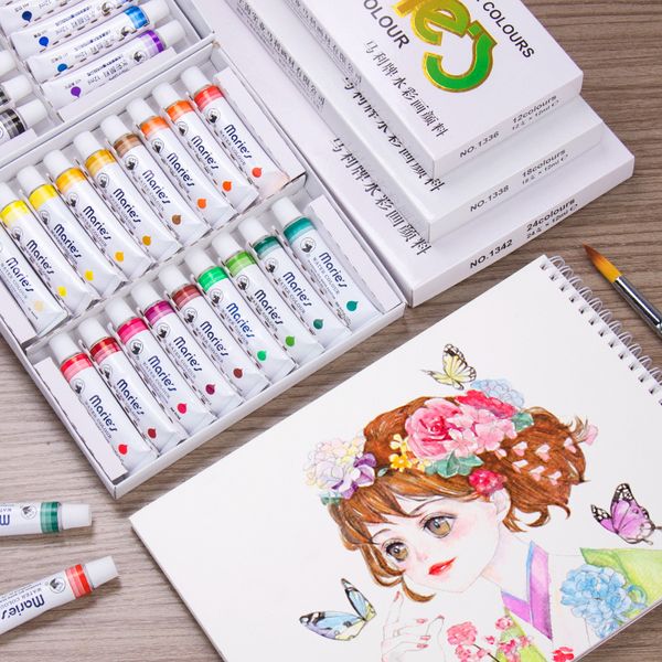 

marley watercolor paint tubular horsepower beginner student children's painting watercolor 12 color 18 color 24