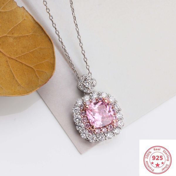 

925 sliver sterling necklace pink vvs1 diamond pendants for women luxury pierscionki silver jewelry gemstone bizuteria pendant