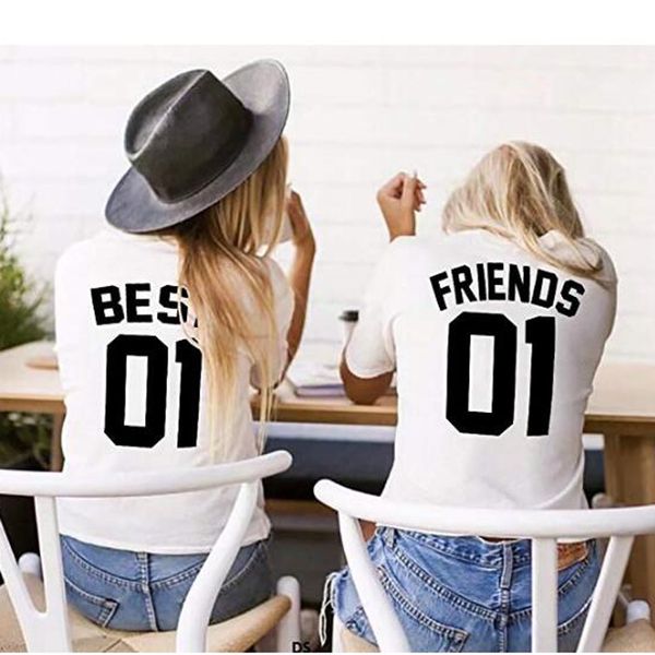 

women's t-shirt summer women t shirt friends 01 bff sisters fashion casual o neck short sleeve printed couples female tshirts, White