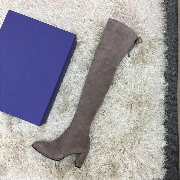 

2019 designer shoes winter new luxury casual thigh-high boots les chaussures women's boots 35 to 42 yards 7cm heel grey, Black