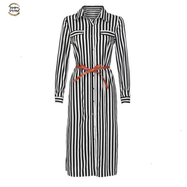 

женщины платье мода полосы печатных длинные рукава кнопка платье бинты ремень рубашка длинные платья женщин aug8 дизайнер одежды, Black;gray