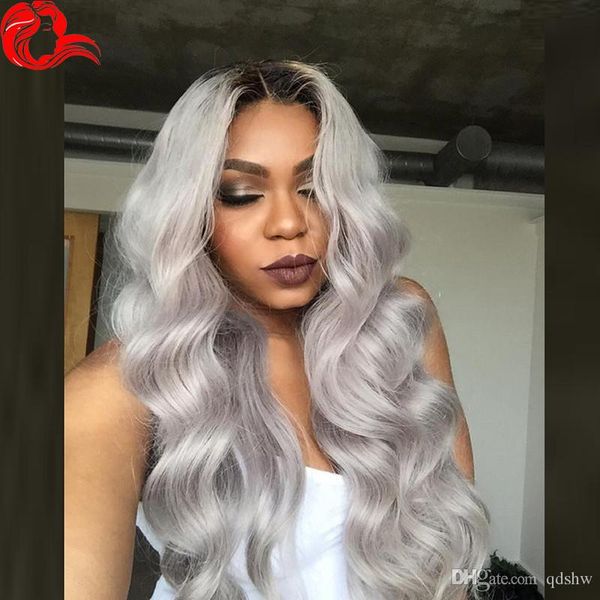 Silver Grey Human Hair Wigs Ombre For Black Women Preplucked Body