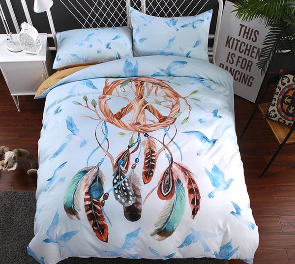 Bohemian Dreamcatcher Bedding Set Queen Size Feathers Duvet Cover