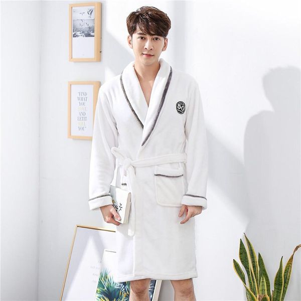 

2019 new winter nightgown home clothing with belt intimate lingerie v-neck sleepwear for men coral fleece kimono bathrobe gown, Black;brown