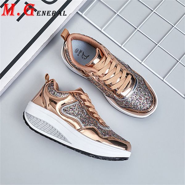 

women's sports shoes thick bottom summer sneakers gold glitter sport shoes woman plus size running shoe women flats footwear q5