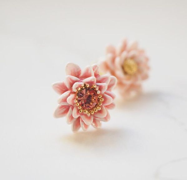 

csxjd new handmade enamel glaze pink water lily flower earrings, Silver