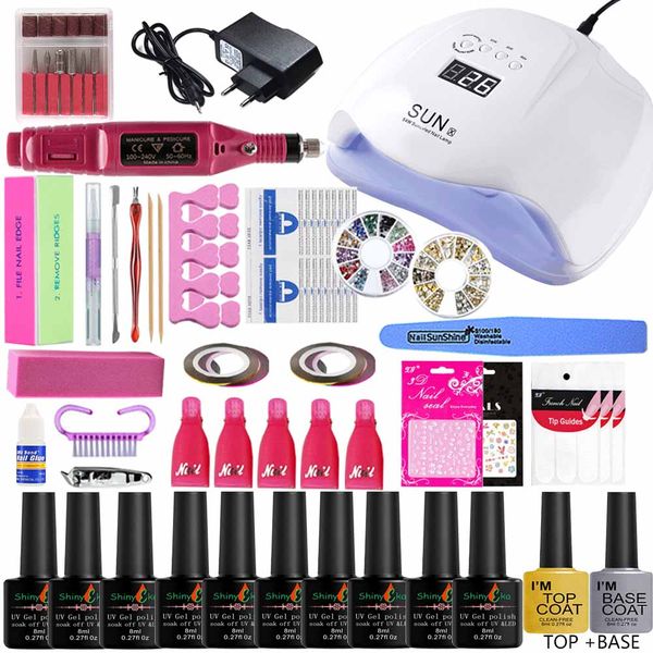 

nail lamp 54w/48w/24w nail art tool manicure set 10 colors gel polish extension uv gel kits electric manicure handle