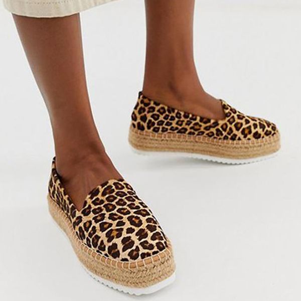 

woman faux suede espadrilles shoes slip-on casual loafers women leopard platform flats 2020 ballet flats ladies shoe lazy shoes, Black