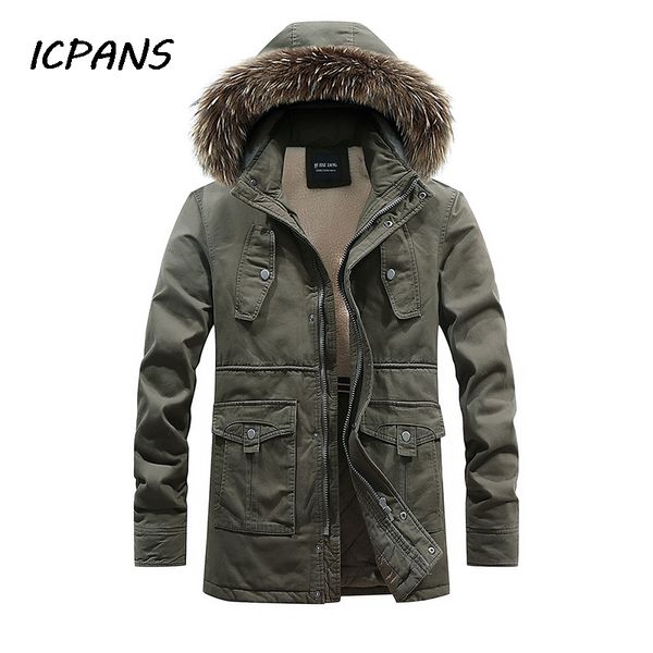 

icpans -20 degree thicken long winter jackets men warm parka hooded 2019 casual multi-pocket snow men coats big size xxxl 4xl, Black