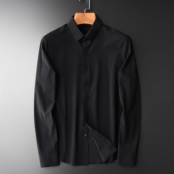 

minlgu men shirts luxury seamless design spring and autumn mens dress shirt plus size 4xl slim solid color business man shirts, White;black