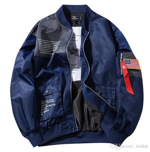 

2019 осень мужские куртки конструктора brand new nasa flight pilot casual coat ma1 bomber jacket letter printed ветровка верхняя одежда +988, Black;brown