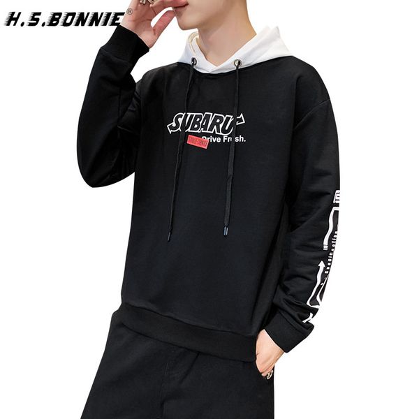 

hoodies mens 2019 autumn casual streetwear male sweatshirt long sleeve patchwork printing headwear hip hop hoodie, Black