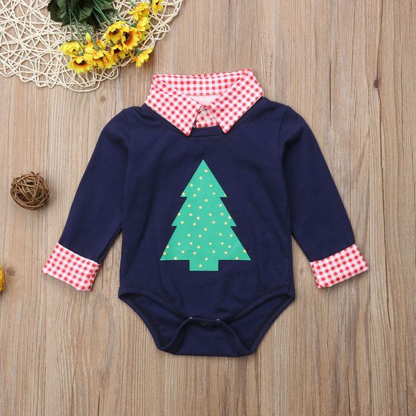 

newborn one-pieces outfits kids baby boy romper cute long sleeve xmas tree printed rompers cotton jumpsuit clothes, Blue