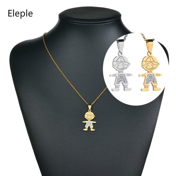 

eleple stainless steel boy pendant necklaces for boys gifts gold and silver color mirco zircon inlaid necklace jewelry s-n502