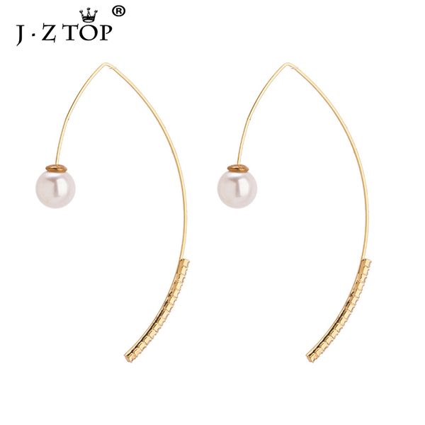 

jznew design gold long fish shape line drop earrings women fashion pearl rhinestone earring ear line pendientes mujer, Silver