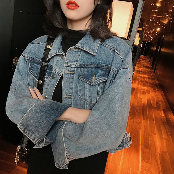 

women's denim jacket 2019 korean basic blue coats and jackets short spring autumn jeans coat female vintage jacket women yy241, Black;brown