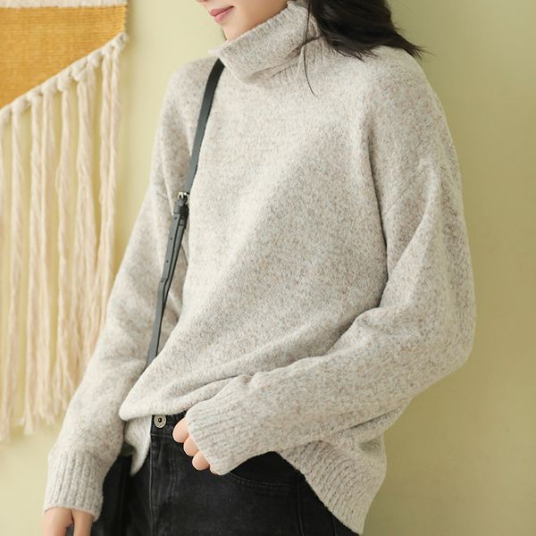 

winter sweater women fashion loose knitting turtleneck pullovers solid color casual ladies 2019 all-match sweater, White;black