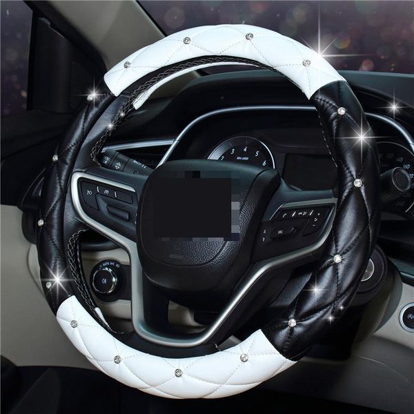 

fashion women pu leather car steering wheel covers diamond black pink auto steering-covers cases for lady girls car accessories