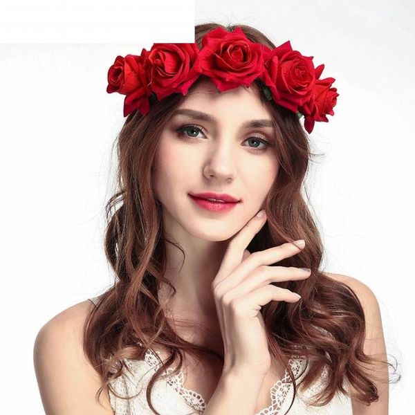 Women Flower Crown Headband Wedding Rosebride Wreath Hair Flower
