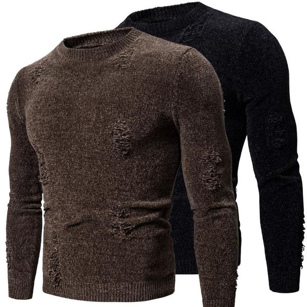 

men's sweater crew neck pullover retro solid color long sleeve shirt skinny knit sweater, White;black