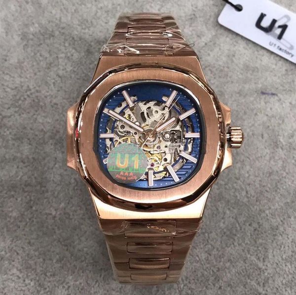 

automatic watch 42mm classic 18ct rose gold series sapphire glass original folding buckle 5711 style, Slivery;brown