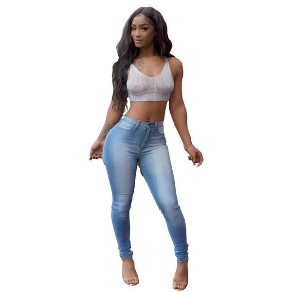 

2019 summer autumn hole ripped jeans women streetwear casual denim high waist skinny hole pants pencil trousers, Blue