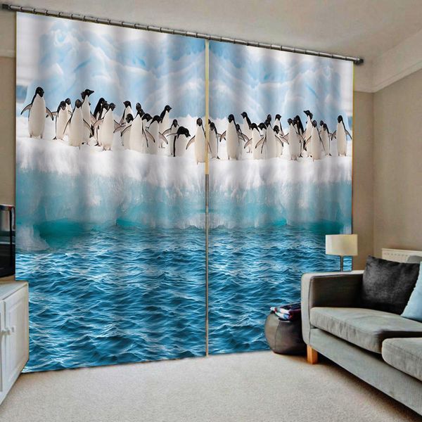 

blackout curtain 3d window curtain luxury living room decorate cortina blue water curtains birds