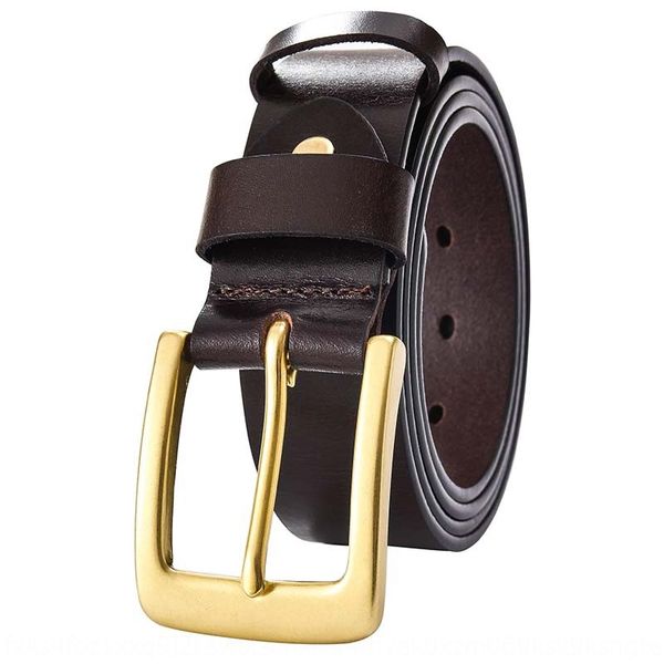 

layer cowhide men's pure copper buckle belt young and middle-aged casual pin pin denim leather men's trousers belt, Black;brown