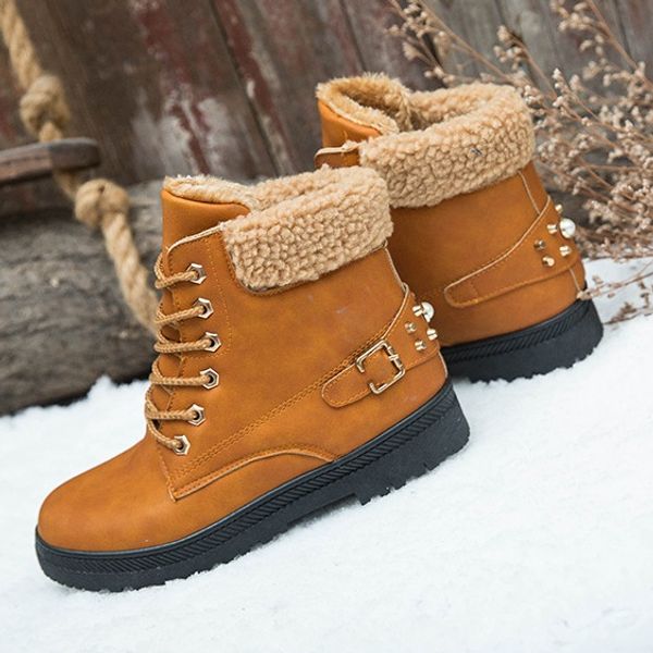 

fashion designer large size booties women's shoes winter snow boots plus velvet warm student boots ladies martin boots, Black